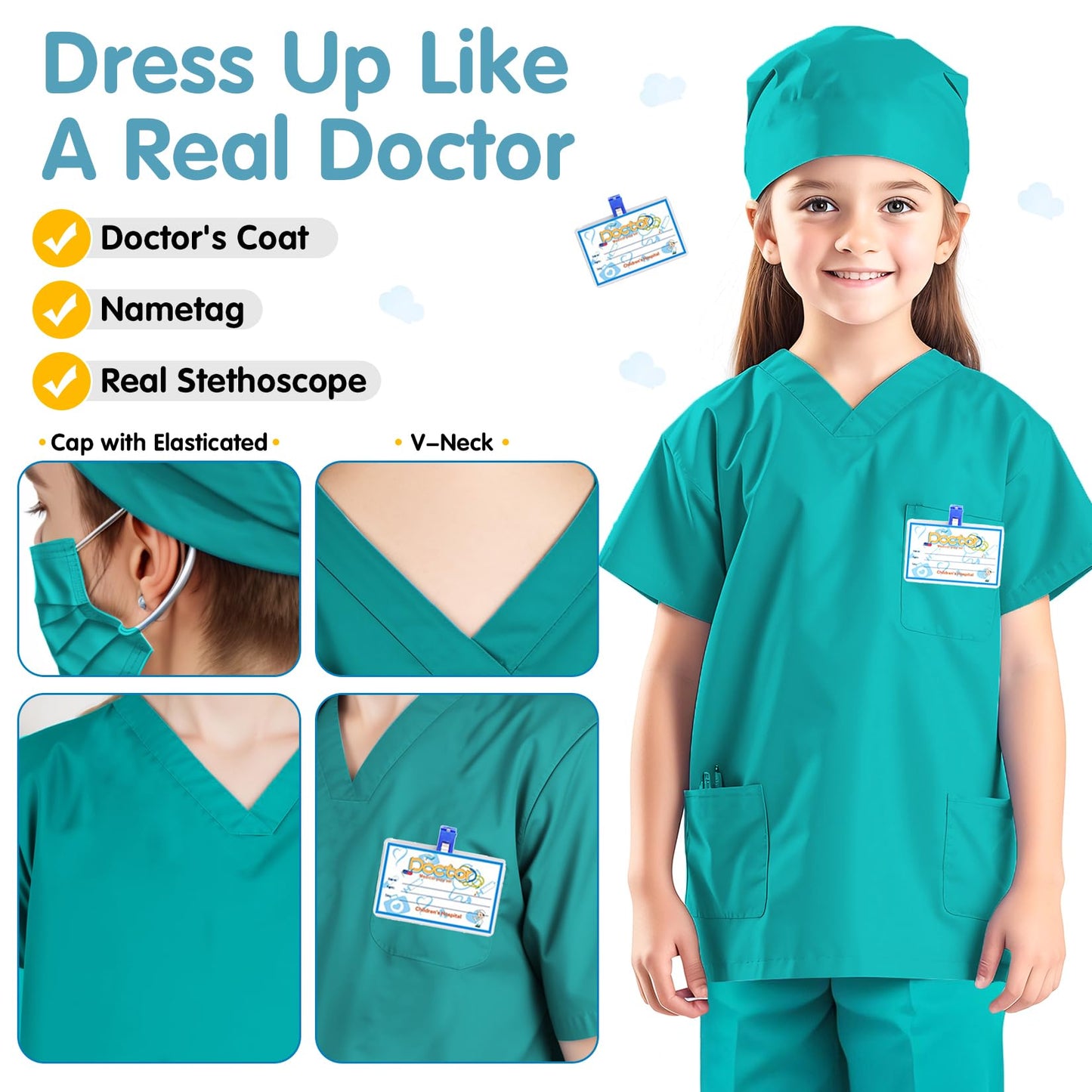 Riorand Doctor Costume For Kids,Toddler Nurse Scrubs Career Day Costume Halloween Dress Up Cosplay For Boys Girls 3-11 Years (Gr