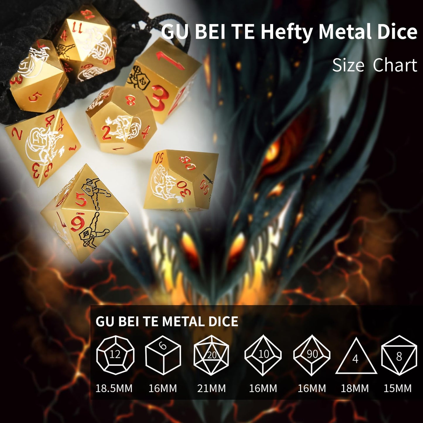 GU BEI TE Metal DND Dice Set, Dragons and Warriors DND Dice 7-pcs Metal Polyhedral Dice Set for Dungeons and Dragons RPG MTG Tab