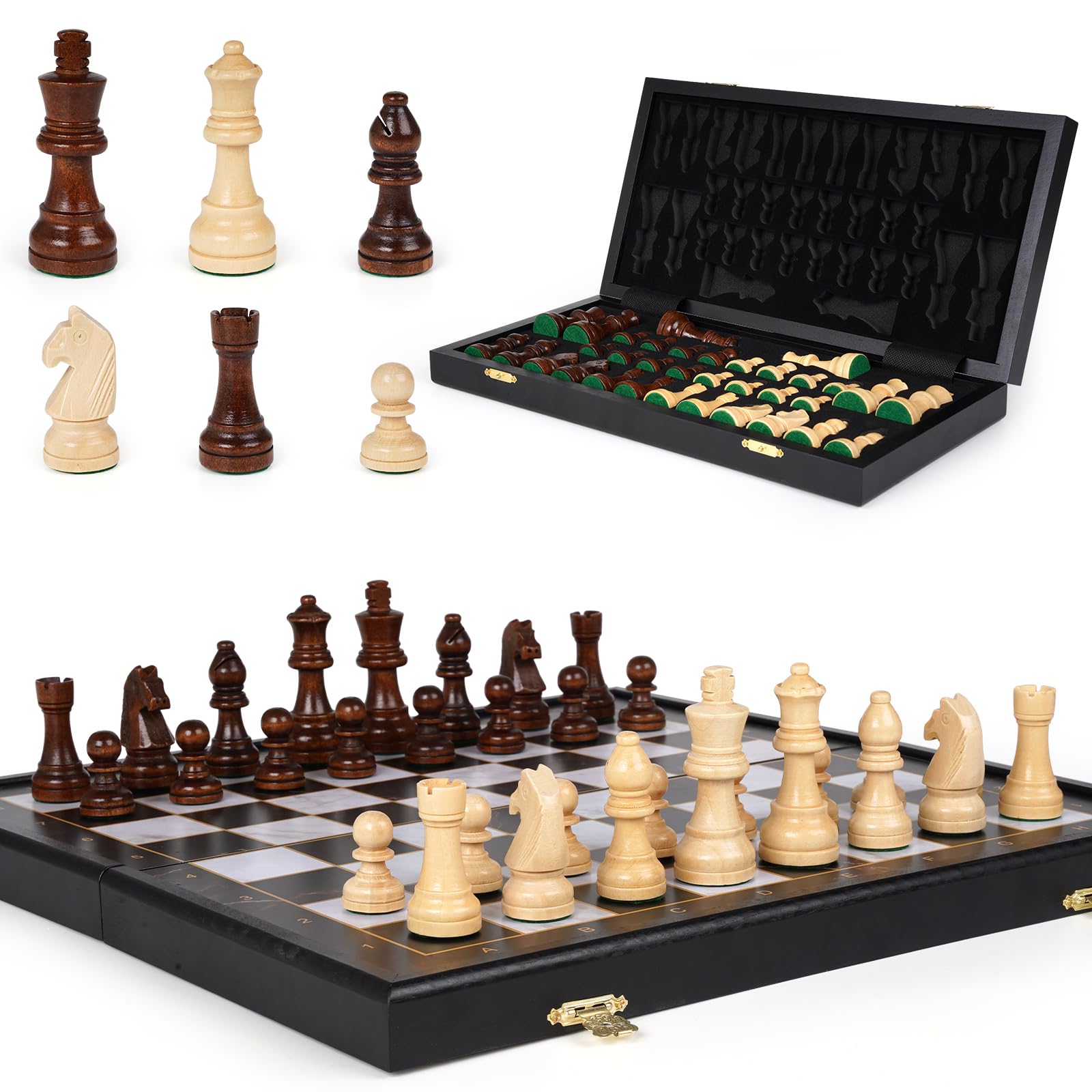 15-Inch Wooden Chess Set - enhanced Folding Wooden Chess Board with Carved Chess Pieces  Built-in Storage  Portable and Travel-Friendly Chess Game Sets for mature-themeds and Kids