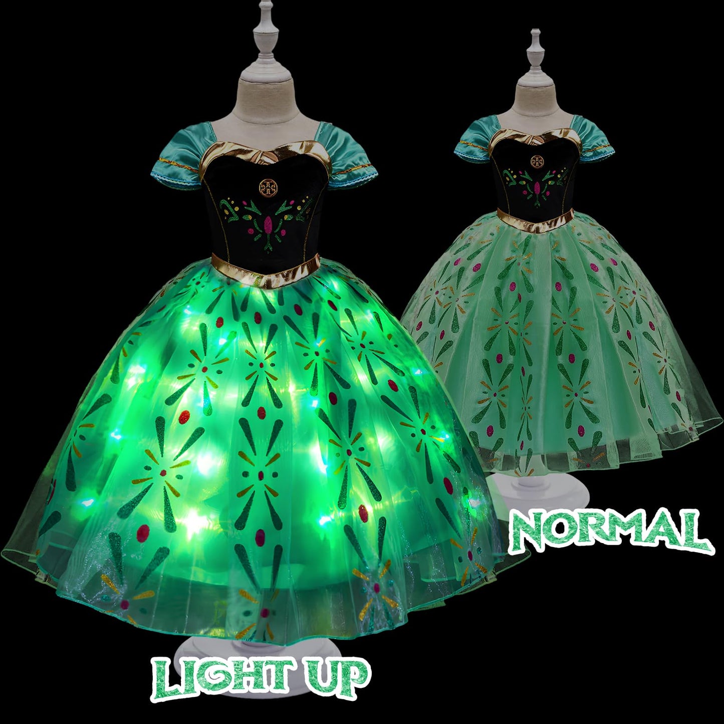 Latocos 10Pcs Light Up Anna Costume For Girls Kids Princess Dress Up Cloths For Little Girls Halloween Cosplay