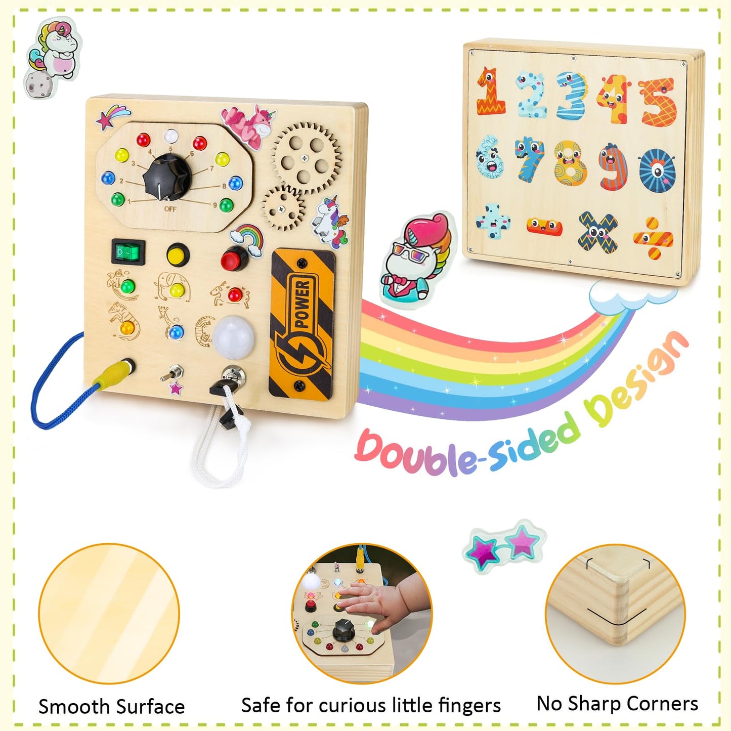 Jamiewin Montessori Busy Board With Led Light Switch For Toddlers 1-3, Wooden Sensory Board Travel Toys For Toddlers Baby, Monte