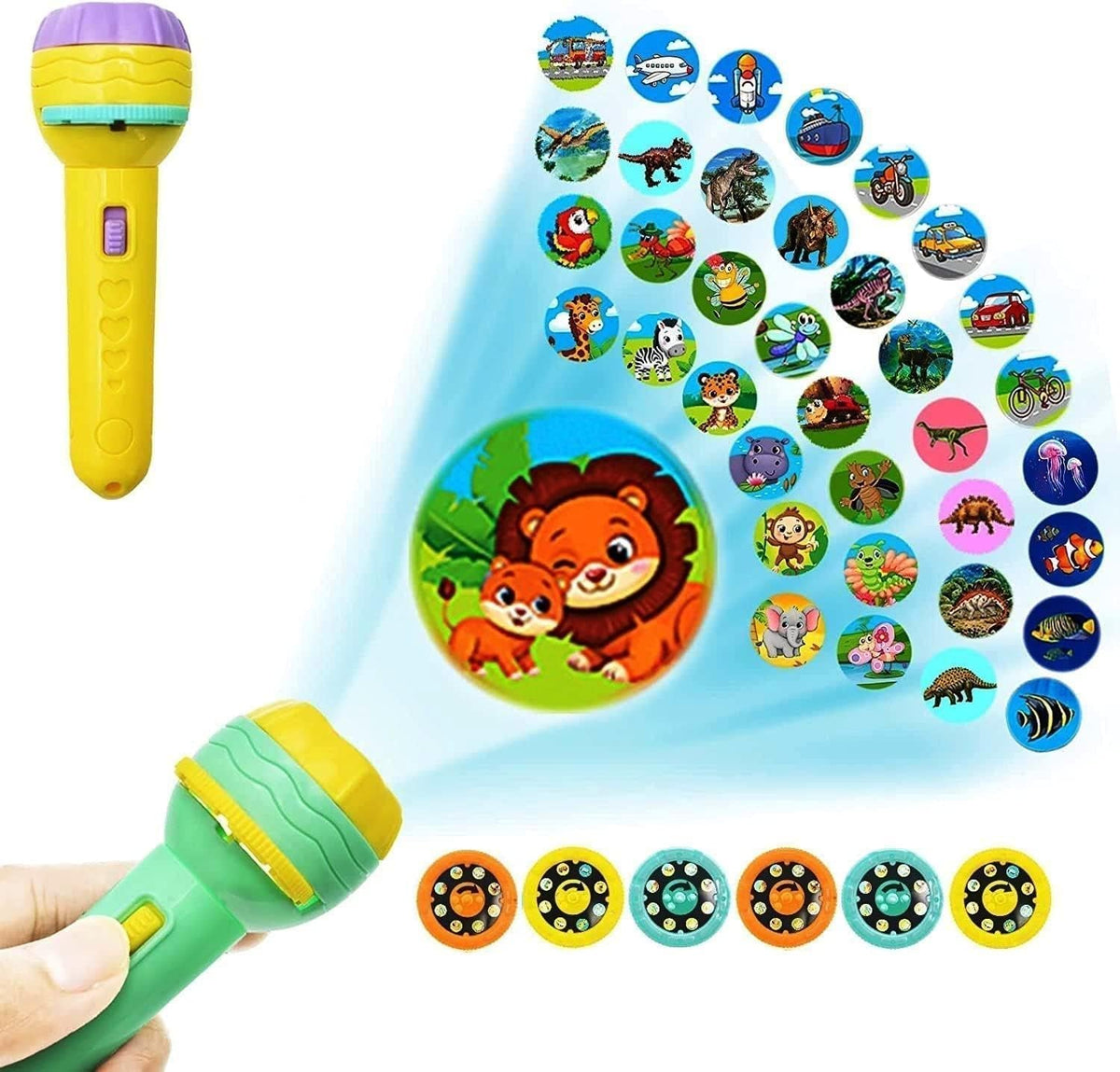Money Maya Mini Projector Torch Toy, 3 Slides 24 Patterns Slide Flashlight Torch for Kids Projection Light Toy Slide Lamp Educat