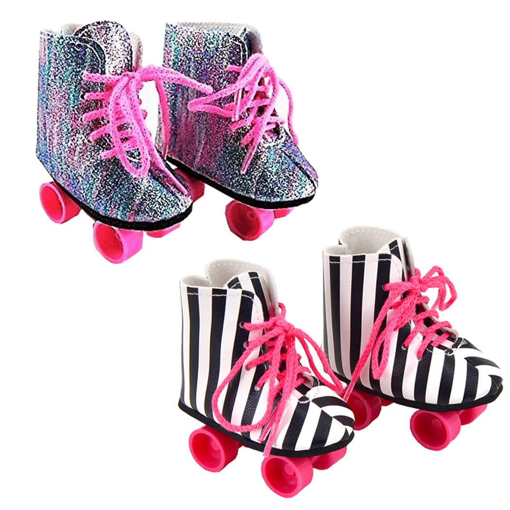 Ebuddy 18 Inch Doll Shoes Doll Accessories 2 Pairs Rockin Roller Skates For 18 Inch Dolls