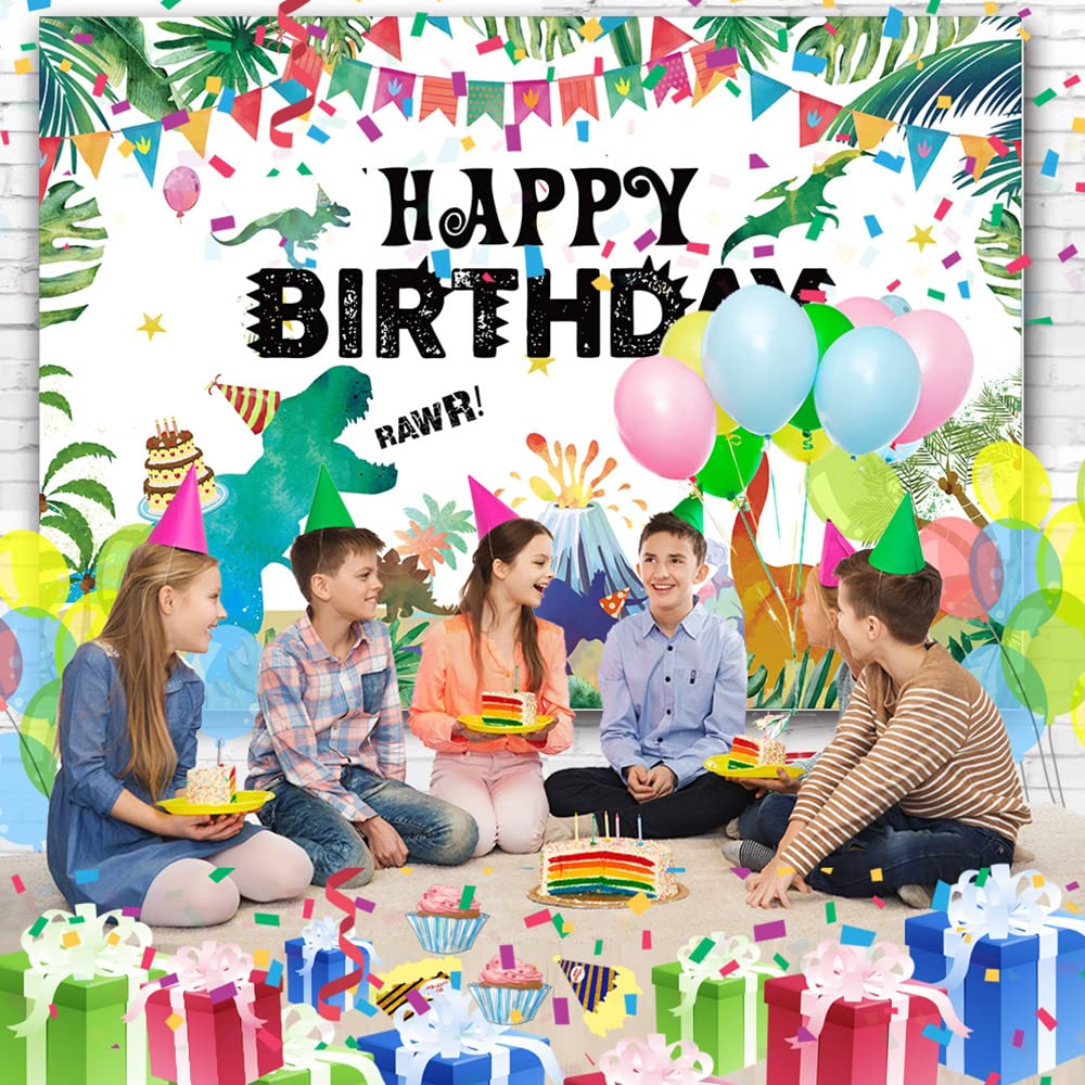 Iiiluyot Funny Dinosaur Birthday Backdrop 6X3.5Ft, Watercolor Dinosaur Birthday Decorations T-Rex Dinosaur Birthday Party Suppli