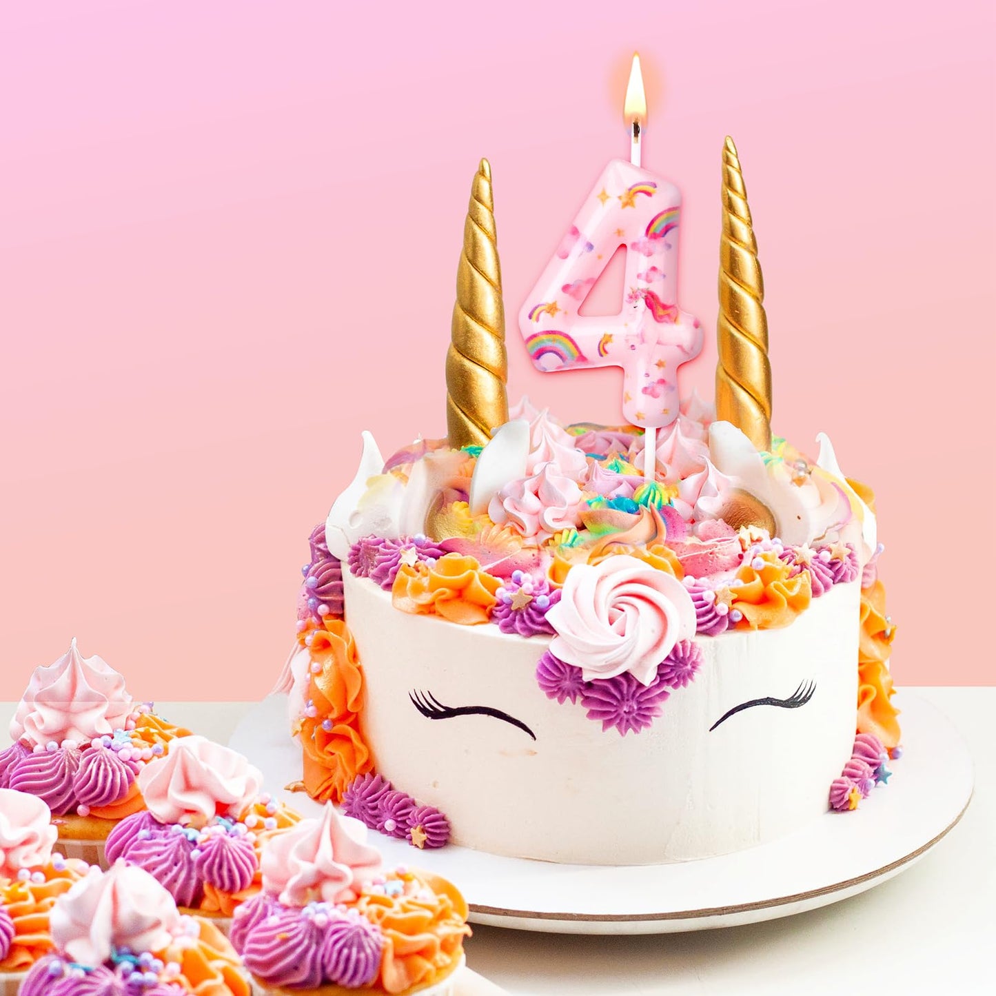 Nuanchu Number 4 Unicorn Birthday Candle Unicorn Cake Candle Rainbow Clouds and Stars Numeral Birthday Cake Topper for Girls Cut