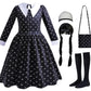 Luzlen Black Costume Girls with Wig Socks Kids Toddler Black Family Dress Halloween Cosplay Outfits, Black and White, 4-5T(Tag 1