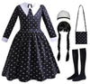 Luzlen Black Costume Girls with Wig Socks Kids Toddler Black Family Dress Halloween Cosplay Outfits, Black and White, 4-5T(Tag 1