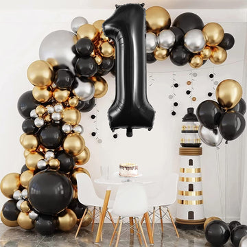 Large Black Number 1 Balloons, 40 Inch Foil Balloons, Giant Number Balloons For Women/Men Birthday Party Anniversary Celebration