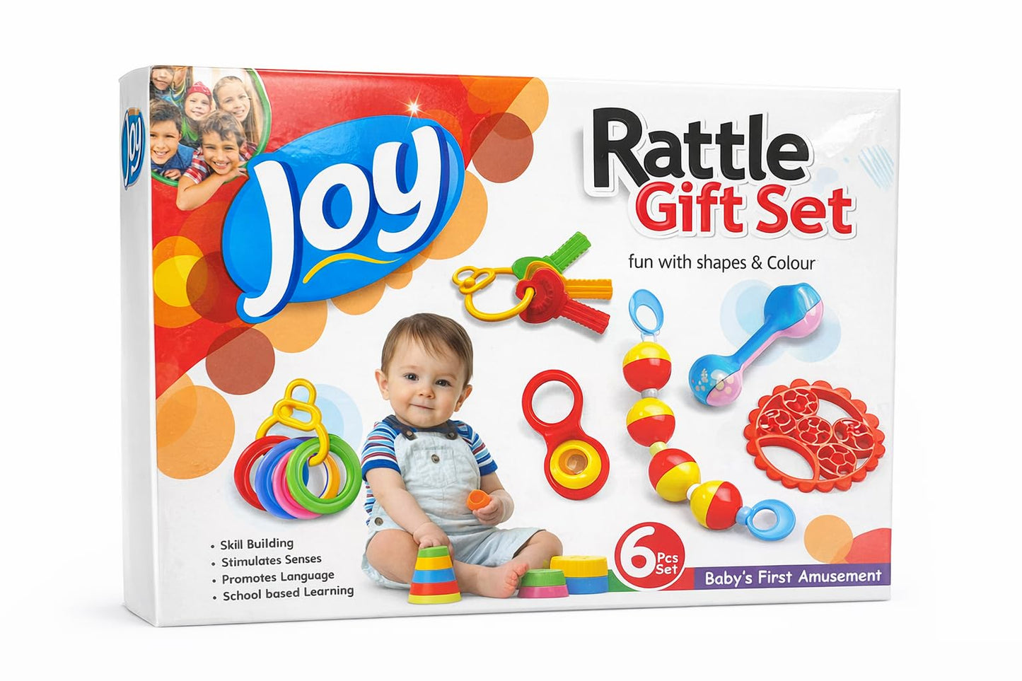 Waktoro Baby Rattle Gift Set For Newborn | 6 Pieces Colourful Rattle Toys | Safe Plastic Baby Toy | Early Learning & Sensory Dev