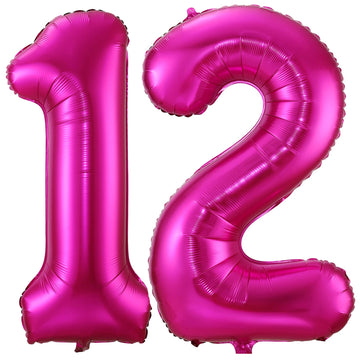 Hot Pink 12 Balloon Numbers,40 Inch 12 Or 21 Birthday Balloon Foil Mylar Number 12 Balloon Large Dark Pink Number Balloons For Birthday Party Anniversary Festival Decorations