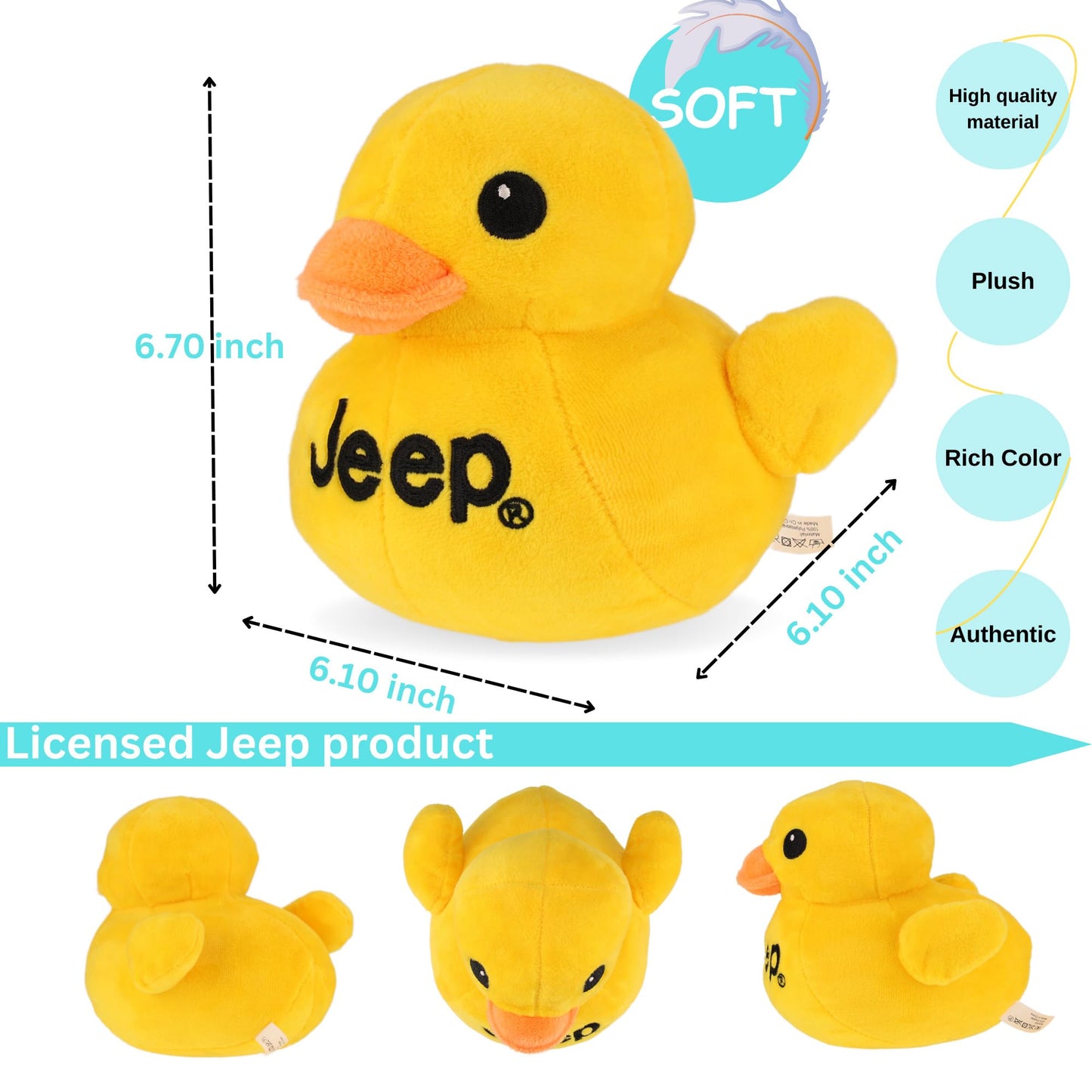Jeep Duck Stuffed Animal Plush - Yellow, Small, Polyester - Perfect for Enthusiasts