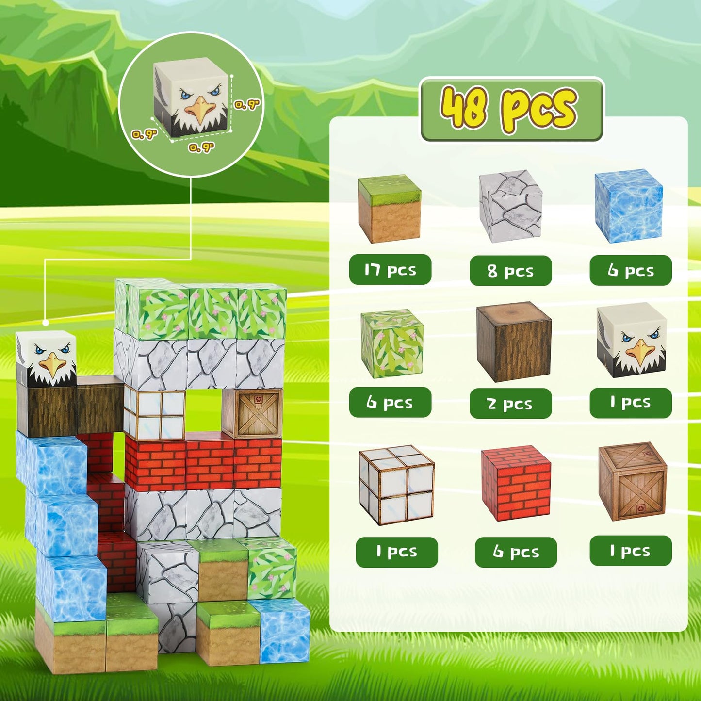 Itefdtutne Magnetic Blocks - 48Pcs Magnets Building Blocks World Set For Kids Ages 3-5 5-7 8-12, Magnetic Tiles Magnetic Blocks