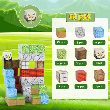 Itefdtutne Magnetic Blocks - 48Pcs Magnets Building Blocks World Set For Kids Ages 3-5 5-7 8-12, Magnetic Tiles Magnetic Blocks