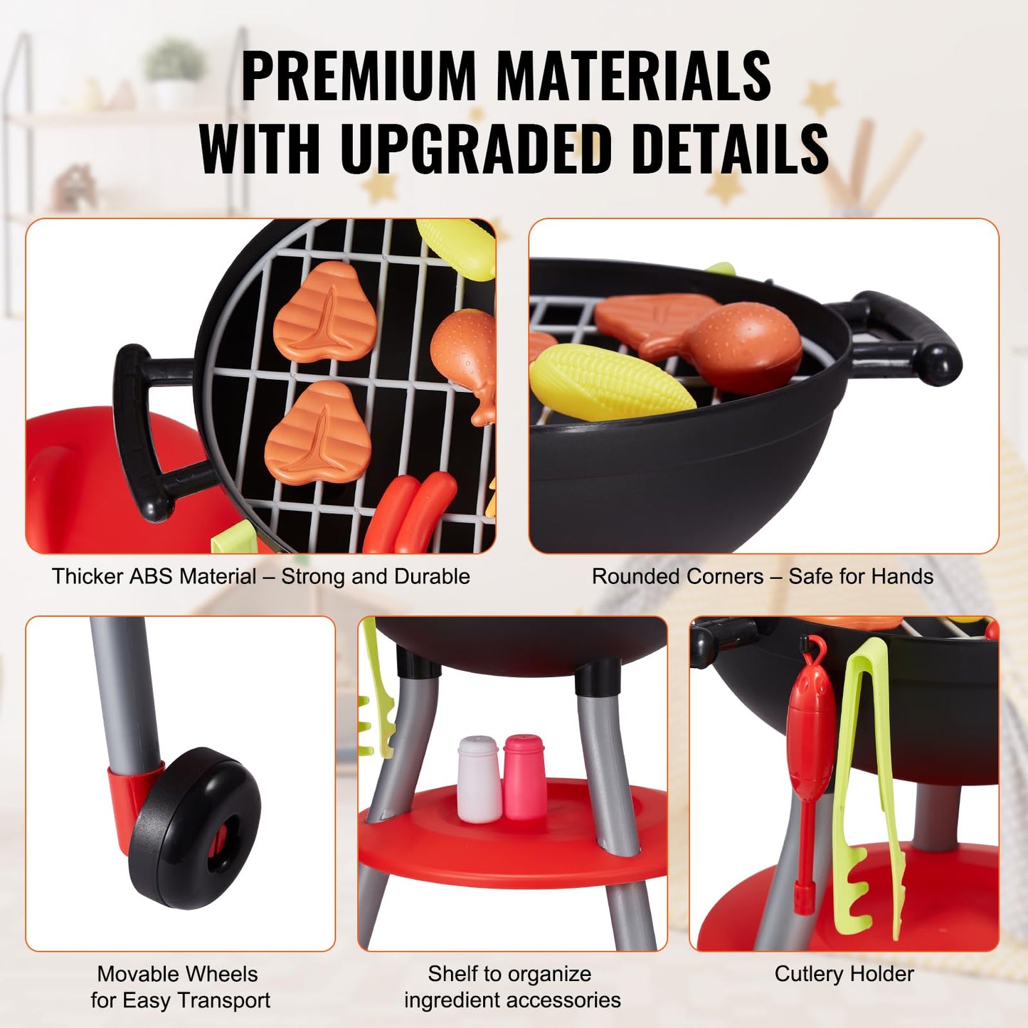 Vevor 28 Pcs Bbq Grill Playset, Kids Toys Kitchen Playset With Sound & Light, Little Chef Play, Interactive Grill Play Food Cook