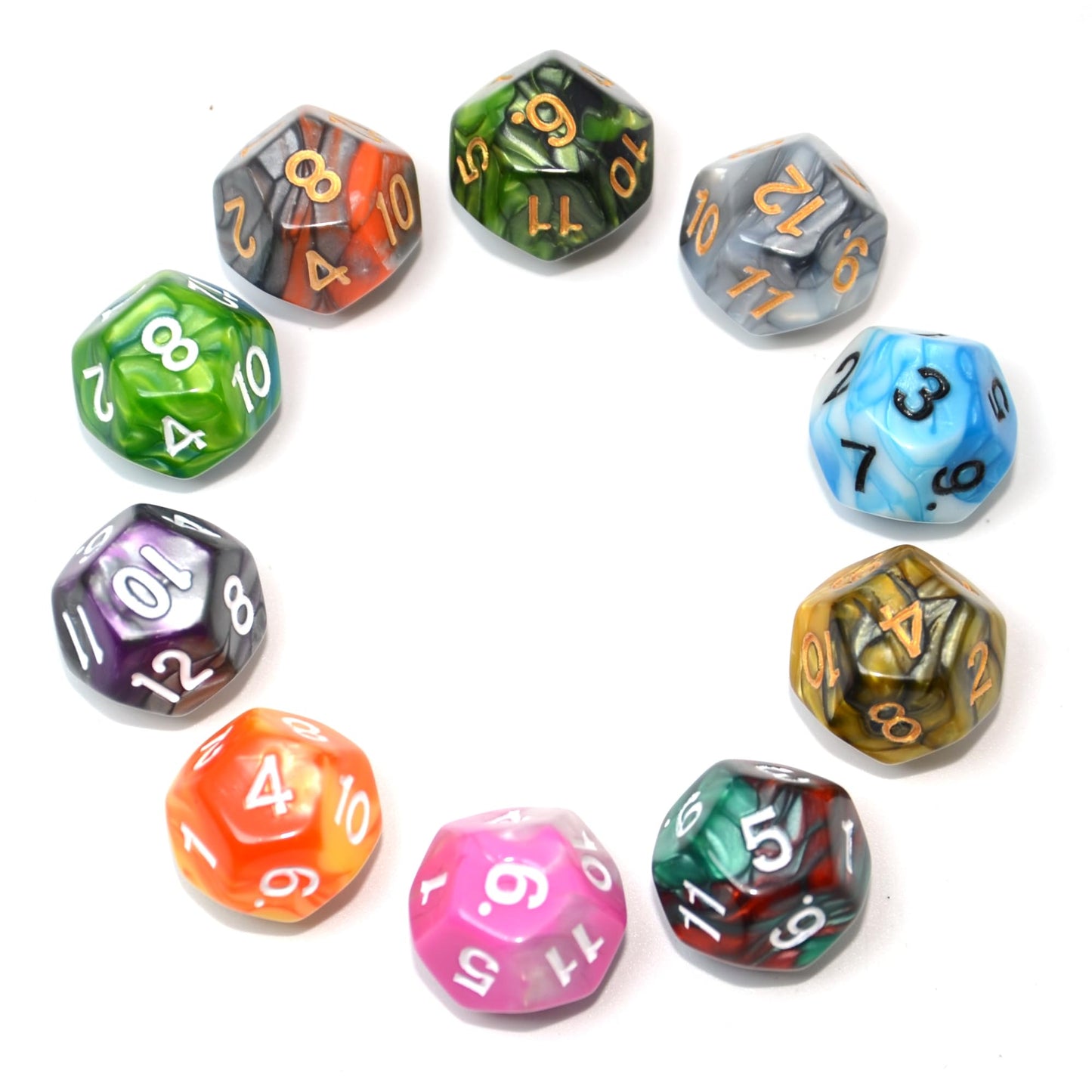 SmartDealsPro 10-Pack D4 D6 D8 D10 D12 Multi Colored Polyhedral Dice for for Dungeons and Dragons DND RPG MTG Table Games (Doubl