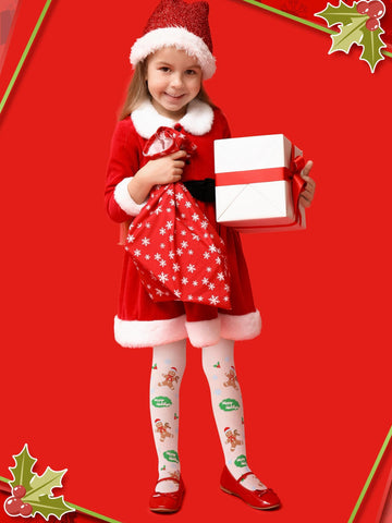 Bencailor 3 Packs Girls Christmas Tights Set Little Girls Christmas Stockings Xmas Footed Leggings For Girls 5-10 Years Old(Sant