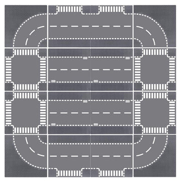 Lekebaby 16 Pack Road Base Plates, 10'X10' City Street Baseplates 100% Compatible With All Major Brands, 4 Curve / 4 T-Junction / 4 Straight / 4 Junction