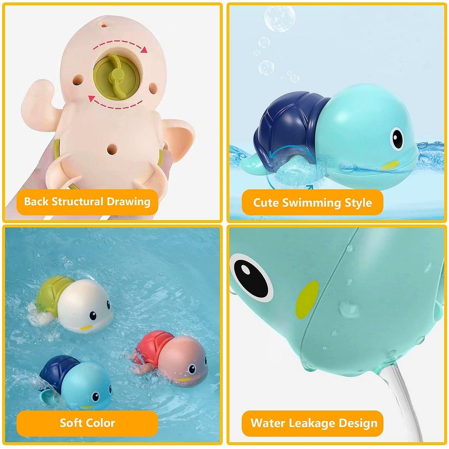 Tyjhafn Baby Bath Toys-Wind Up Turtle Bathtub Toys,Toy For Babies 6-12 Months, Mold Free Bath Toys Baby Shower Bathtime Fun Pool