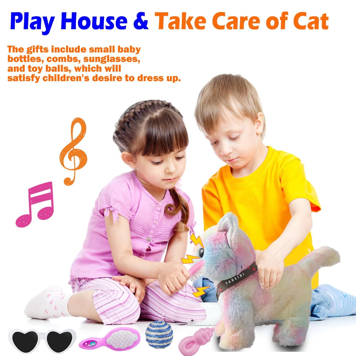 Colorful Leash Walking Cat Set Singing That Purrs And Meows Animated Plush Robot Kitten Moving Plush Realistic Stuffed Animal Remote Control Cute Kawai Robotic Kitty Toy For Girl