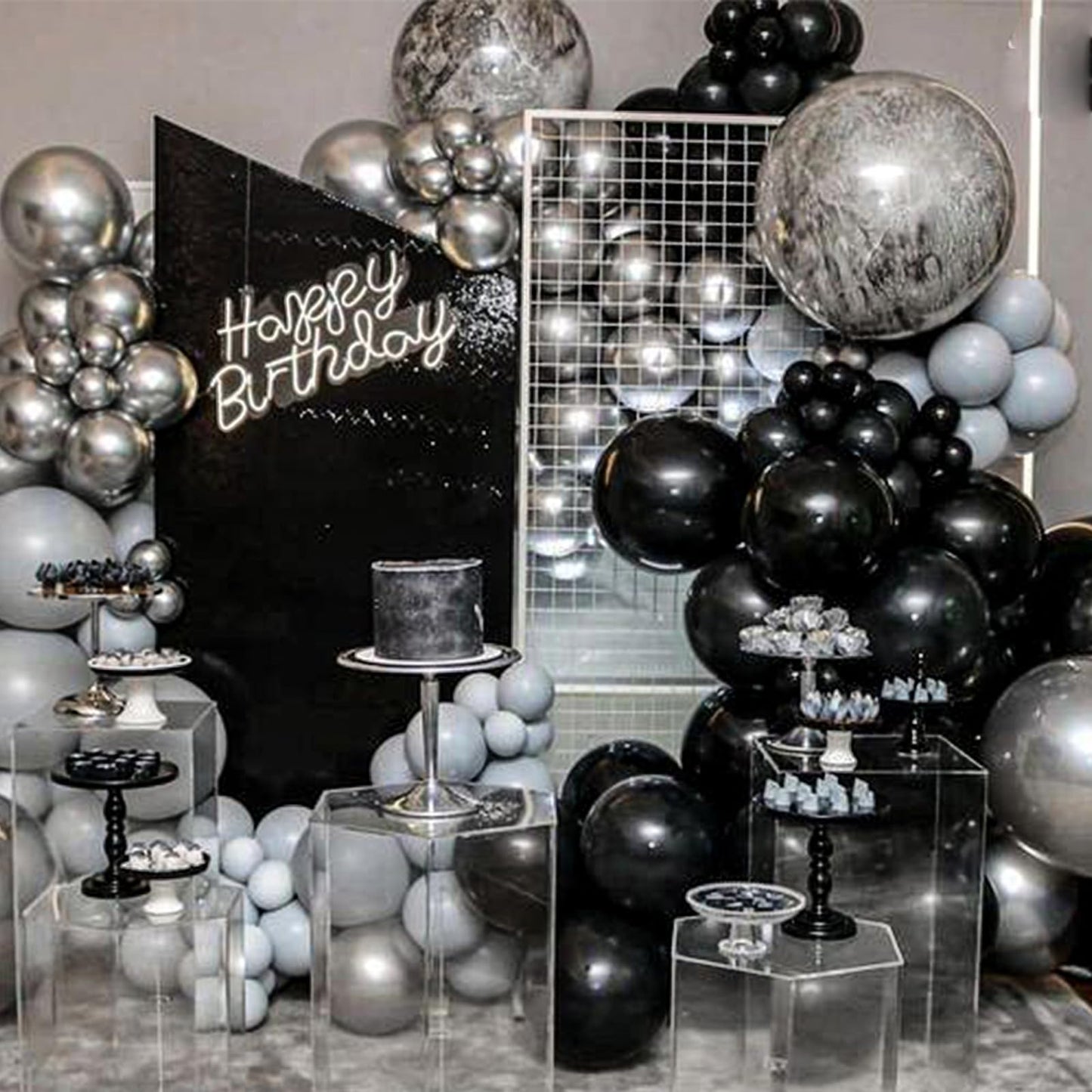 Black And Silver Balloon Arch Kit, 102Pcs Metallic Silver And Black Balloon Garland Kit Black Gray Party Balloons Grey Silver La