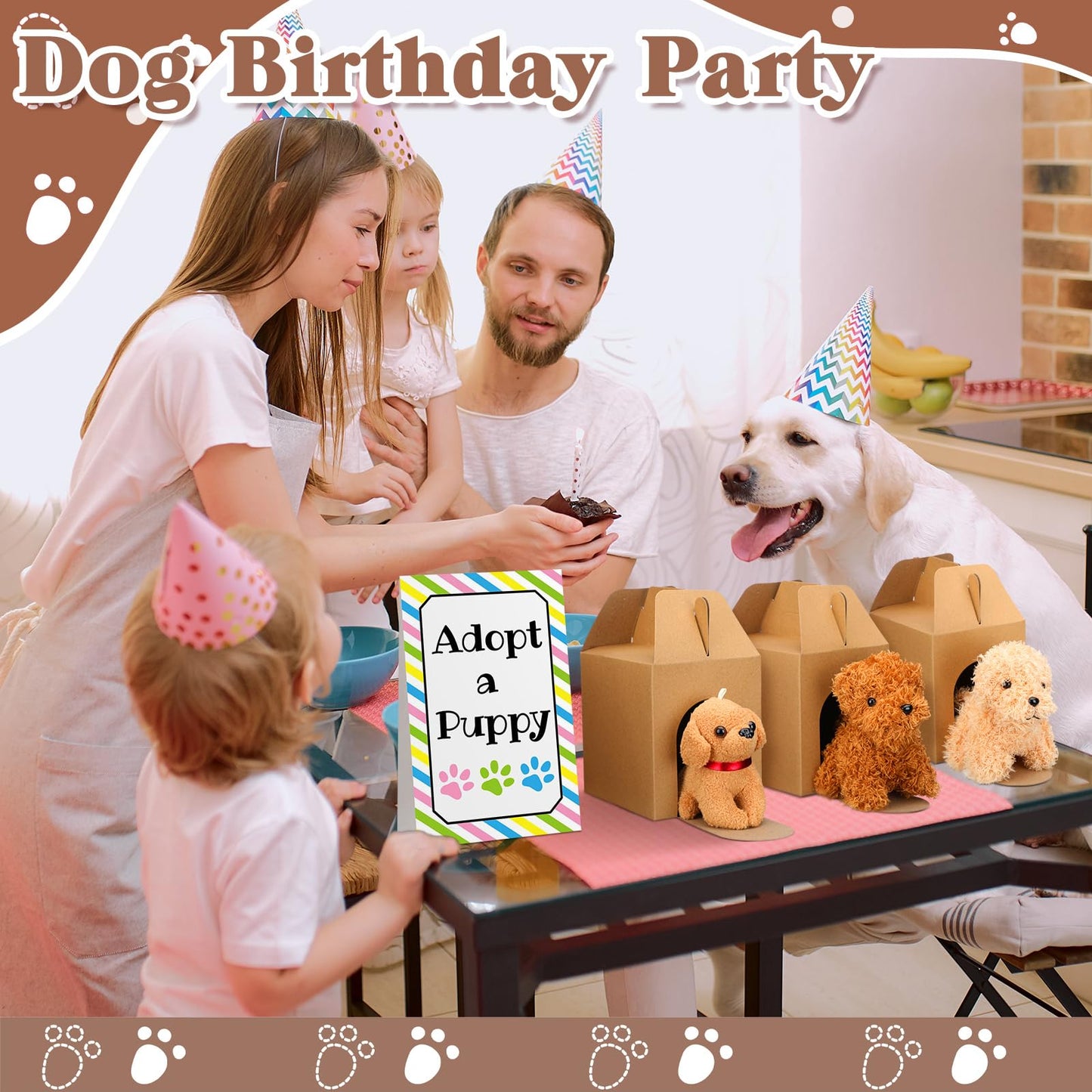 Blueweenly 20 Set Adopt A Puppy Favors 20 Small Stuffed Puppy Plush Dogs Bulk With 20 Kraft Paper Boxes 20 Adoption Cards 1 Whit