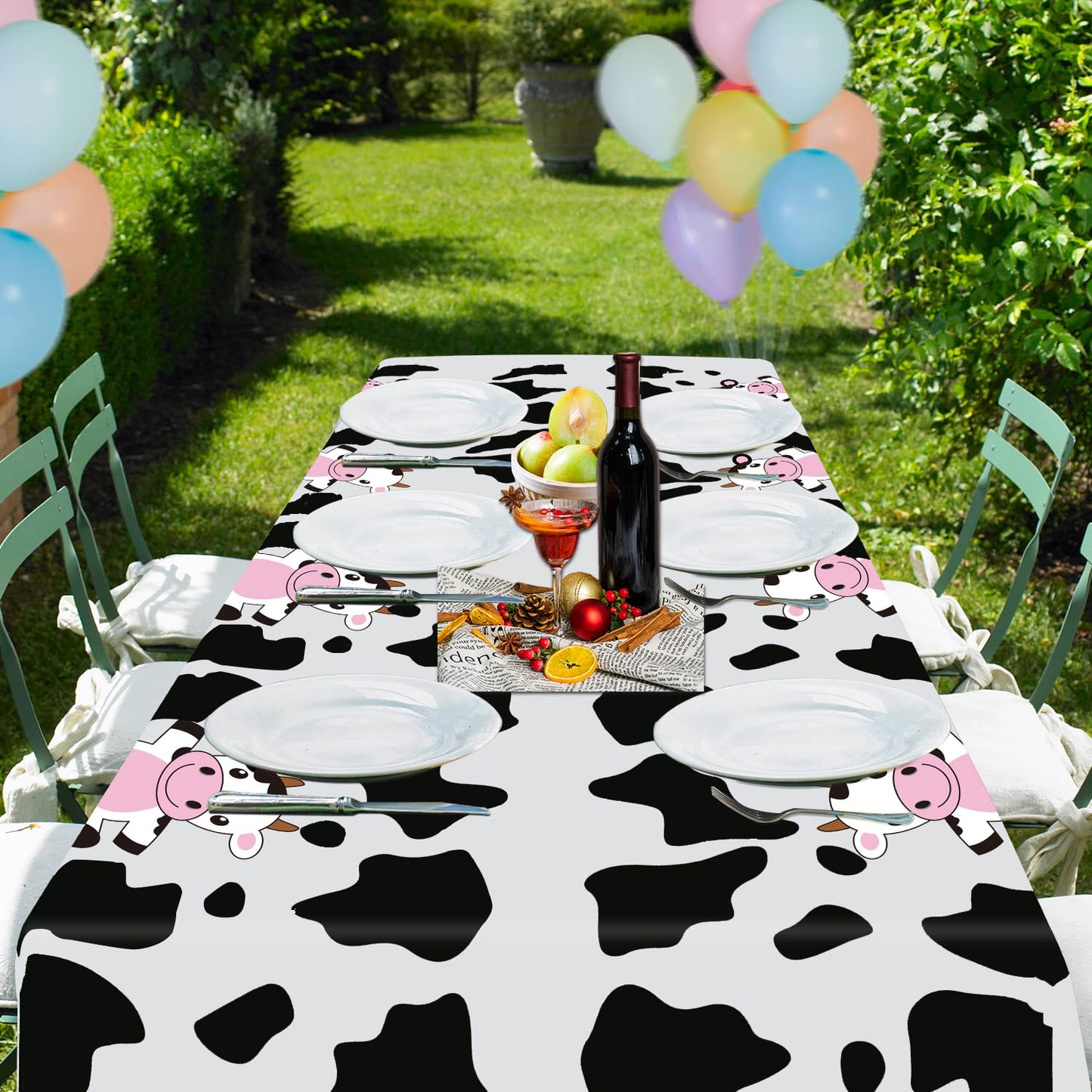 4 Pcs Cow Print Plastic Tablecloth, Farm Animal Themed Parties Tablecovers For Cow Theme Birthday Party Supplies, Black And Whit