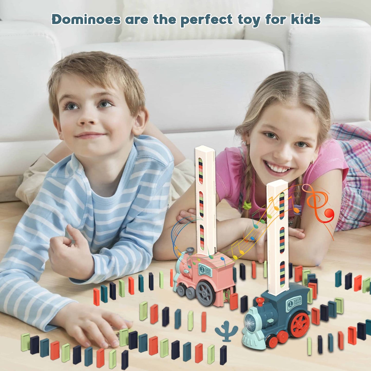 Noaideoi Domino Train Toy Set For Kids, 100 Pcs Automatic Dominoes Blocks Building And Stacking Toys Creative Kids Games Early E