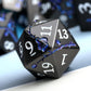 Glitter Blue D&D Metal Dice, DNDND 7 PCS Flower Metallic DND Dice Set with Grogeous Gift Case for Dungeons and Dragon Tabletop G