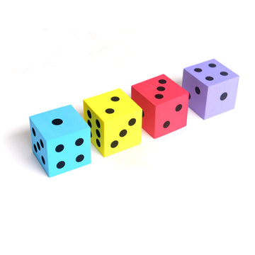 Foam dot dice, Large, 4pcs/pack. Square, Assorted Colors - Great for Playing Games - for Kids Boys and Girls Party Favors, Bag S
