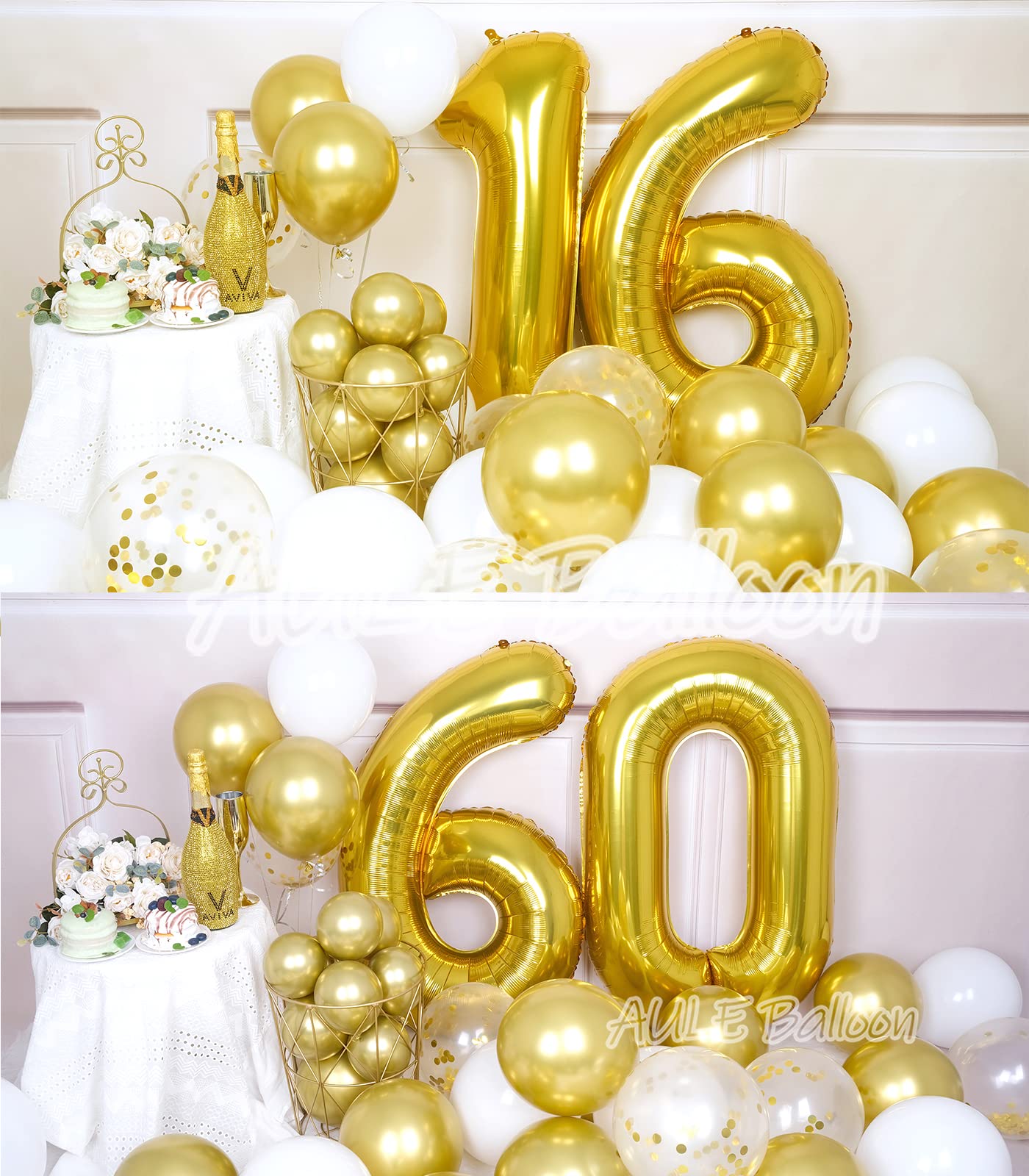 Aule 40 Inch Big Gold 6 Balloon Number Large Foil Helium Number Balloons 0-9 Jumbo Giant Happy 6Th Birthday Party Decorations Fo