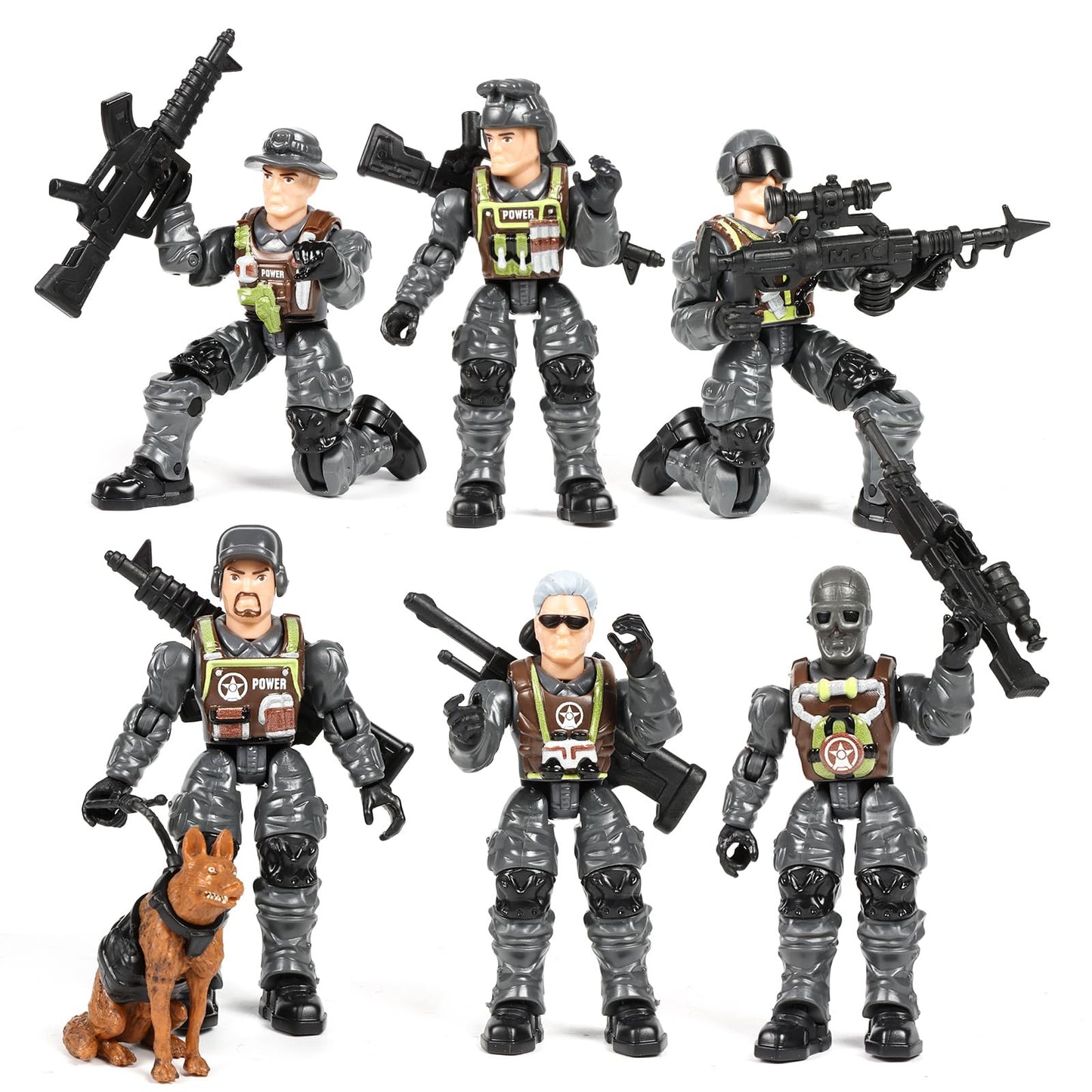HAPTIME Army Men Action Figures with   Toy Soldiers for Boys  Plastic Army Toys for Boys 6-8  Birthday Gift for Military Collectors (6Pcs Gray)