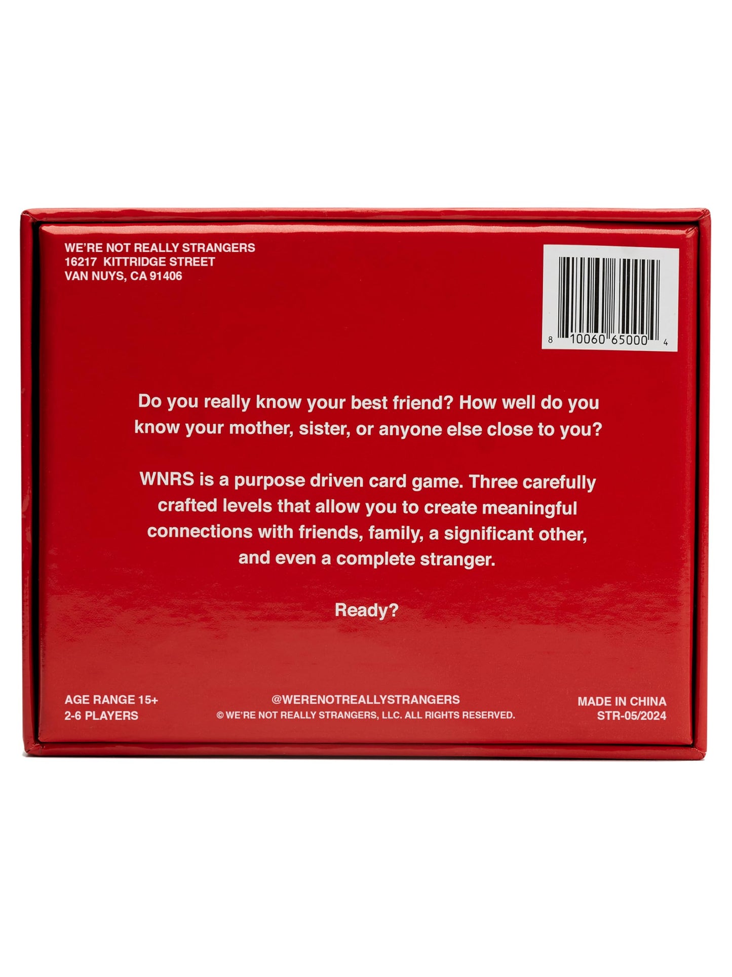 WE'RE NOT REALLY STRANGERS Card Game - 150 Conversation Cards, Medium, Cardstock, Red & White, Model WNRS-001, for 2-6 Players