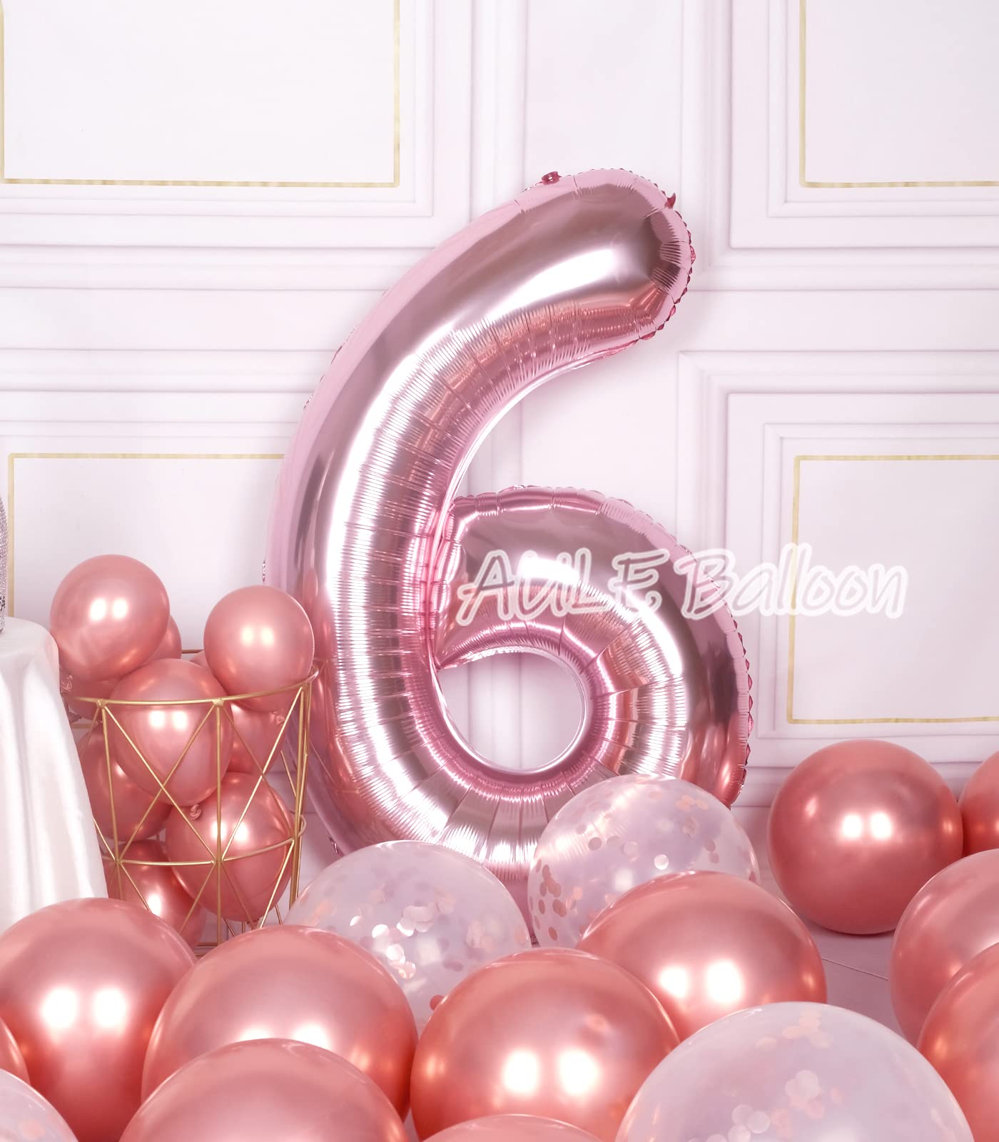 Aule 40 Inch Big Rose Gold 6 Balloon Number Large Foil Helium Number Balloons 0-9 Jumbo Giant Happy 6Th Birthday Party Decoratio