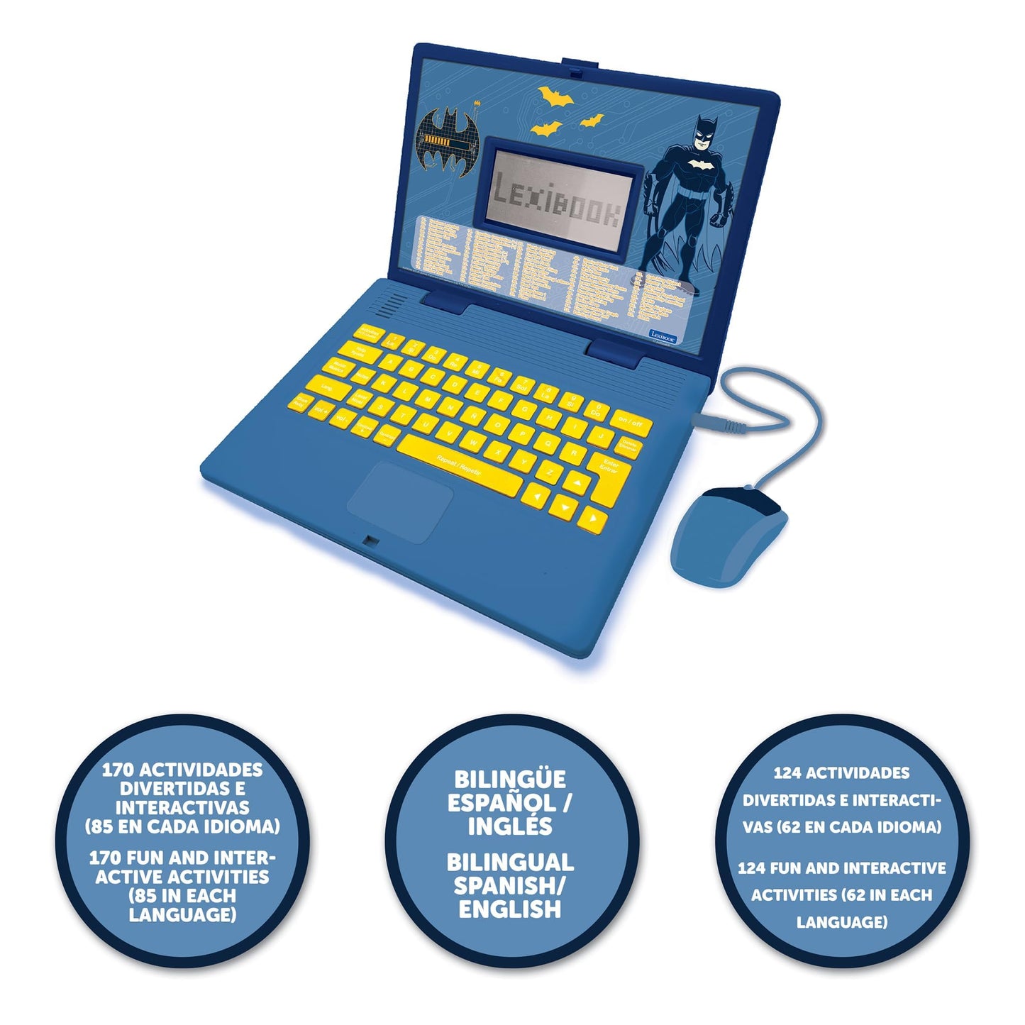 LEXiBOOK Batman Bilingual Educational Computer for Kids, 124 Activities, Blue, 7.1 x 9.5 x 0.1 inches, Model JC598BATi2