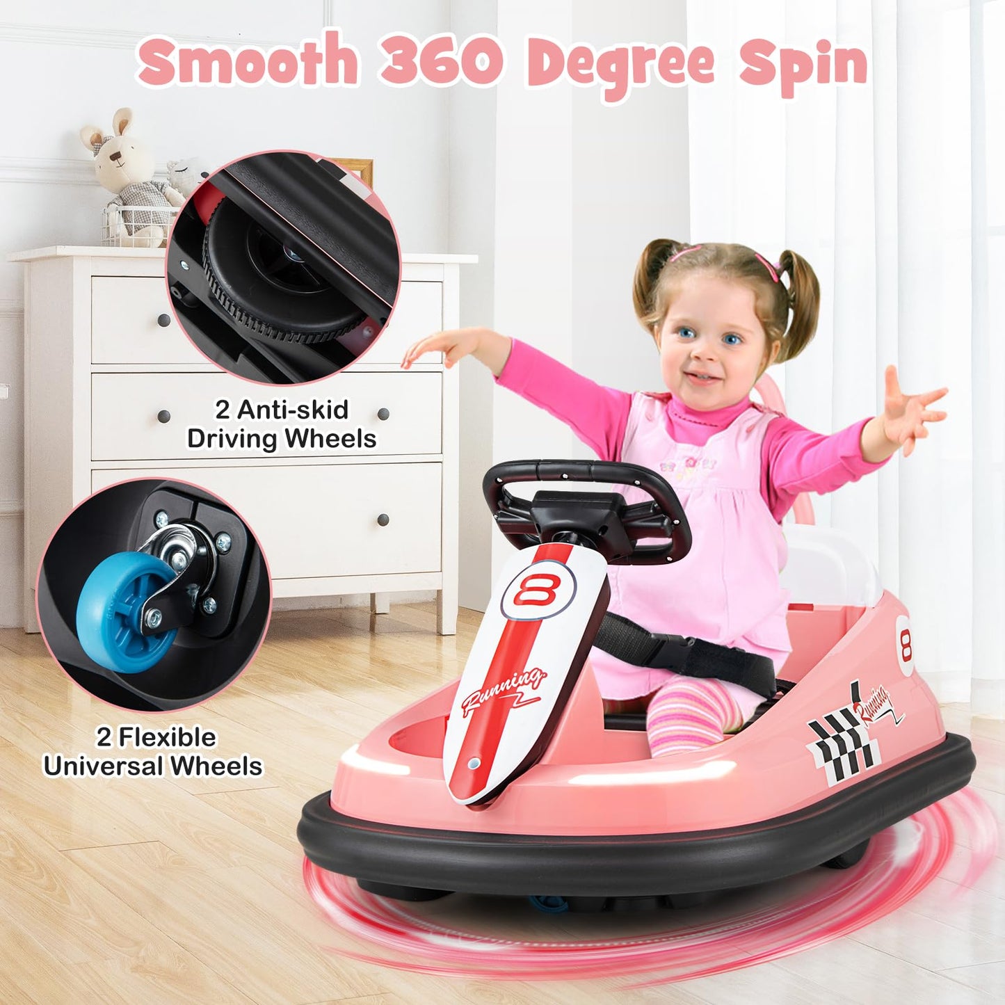 HONEY JOY Toddler Bumper Car, Battery Powered Baby Ride on Bumping Car, Steering Wheel, Light & Horn, Music, 360 Degree Spin, El