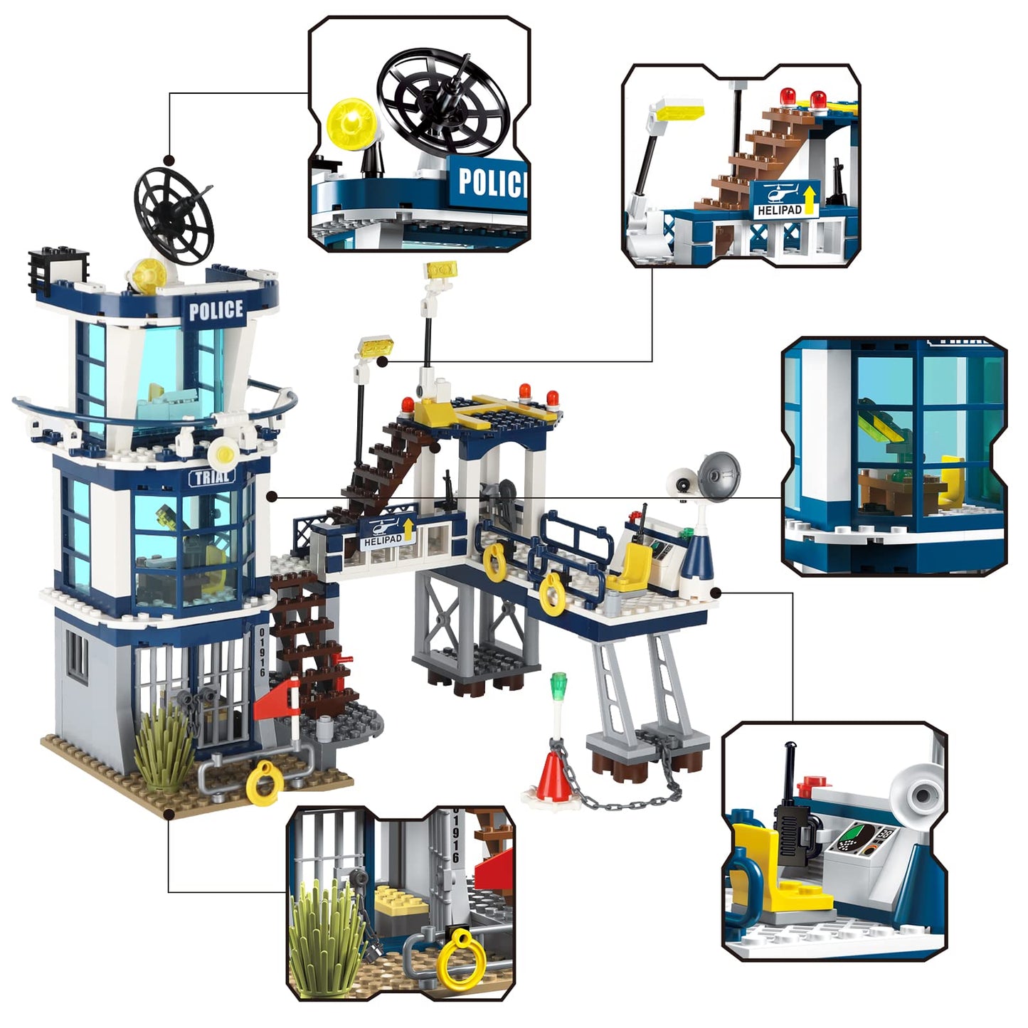 City Police Station Stem Building Sets, Compatible With Lego Military Helicopter Airplane,Boats Ship, Swat Team,Building Kit For