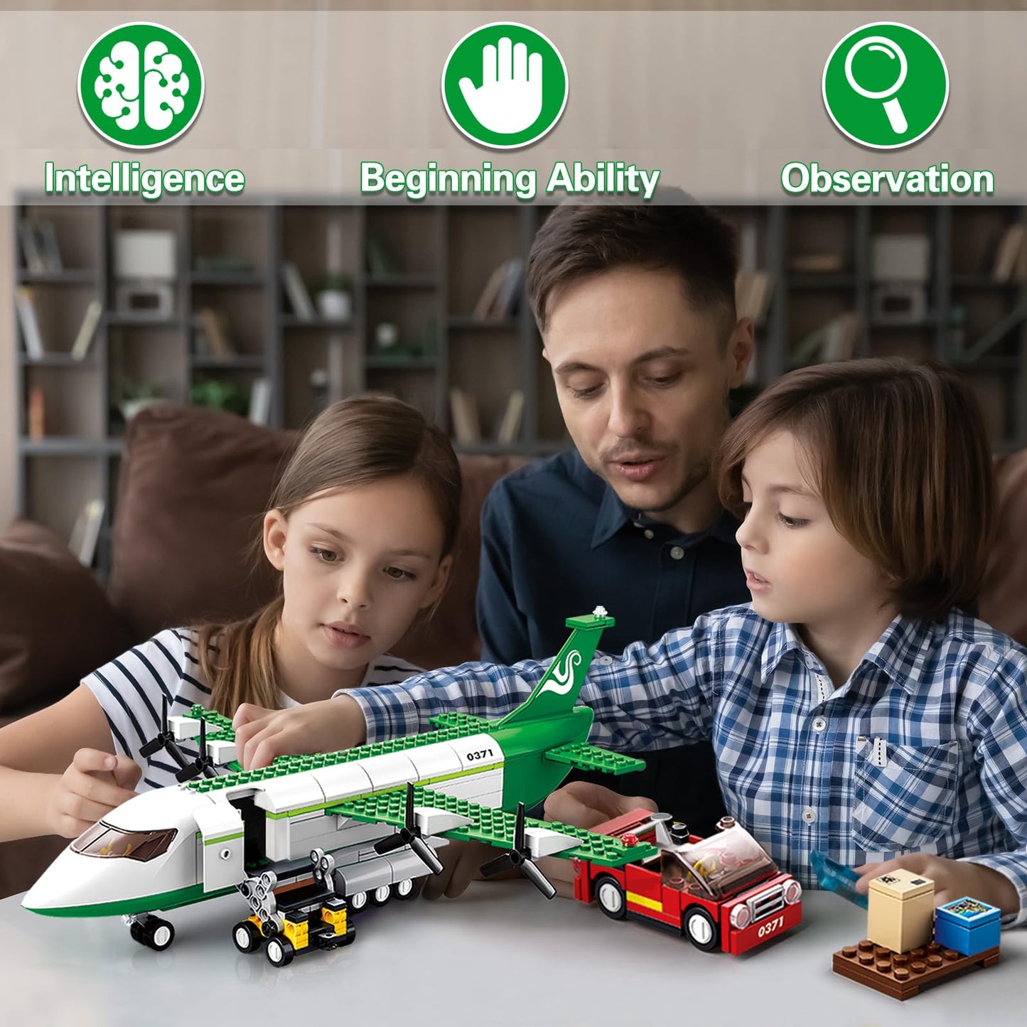 City Cargo Plane Building Set, Plane City Kits Building Blocks With Car, Luggage Tray, Movable Stairs, Compatible With Lego Plan
