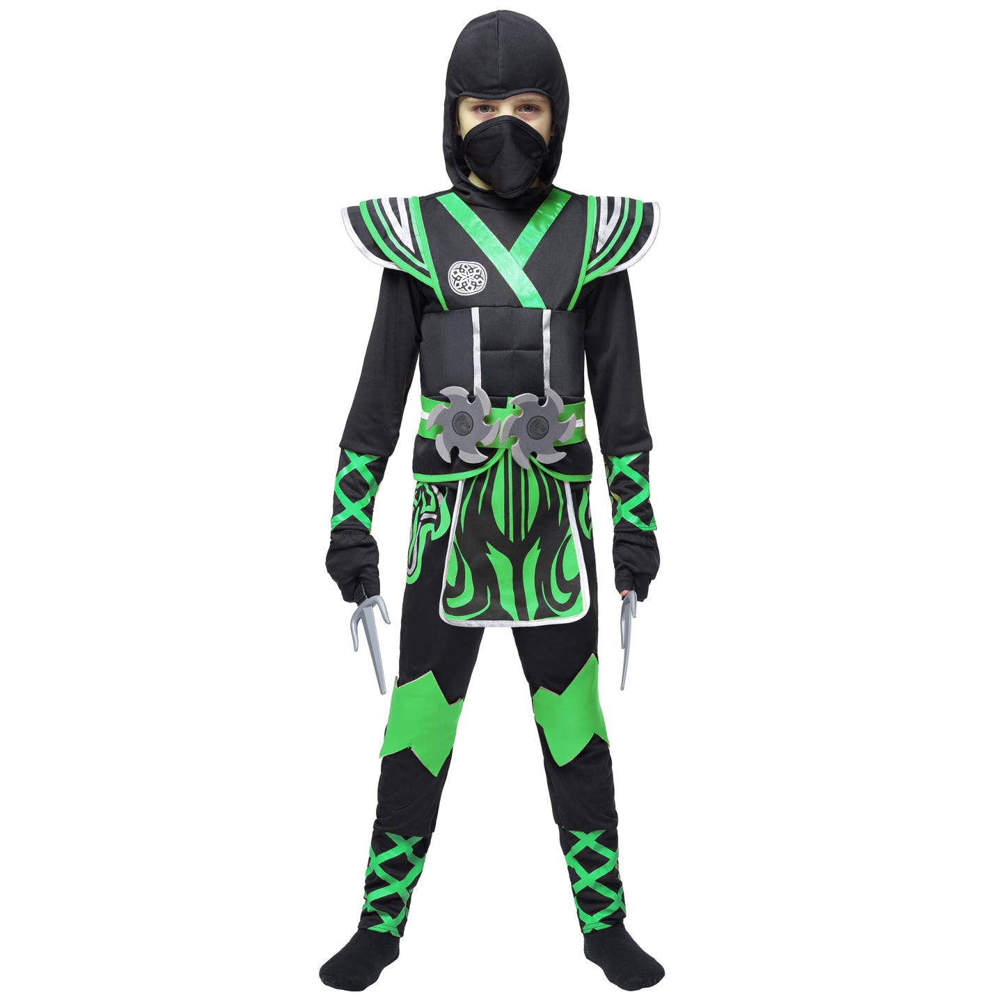 Spooktacular Creations Kids Green Ninja Costume  Child Boy Ninja Outfit Set  Halloween Costume for Toddler Themed Parties  Dress Up (3T  3-4 yrs)