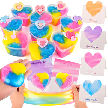 12 Pack Valentine'S Day Galaxy Slime Gift Kit With Loving Heart Charm, Greeting Card, Clear Slime For Birthday Easter Party Favo