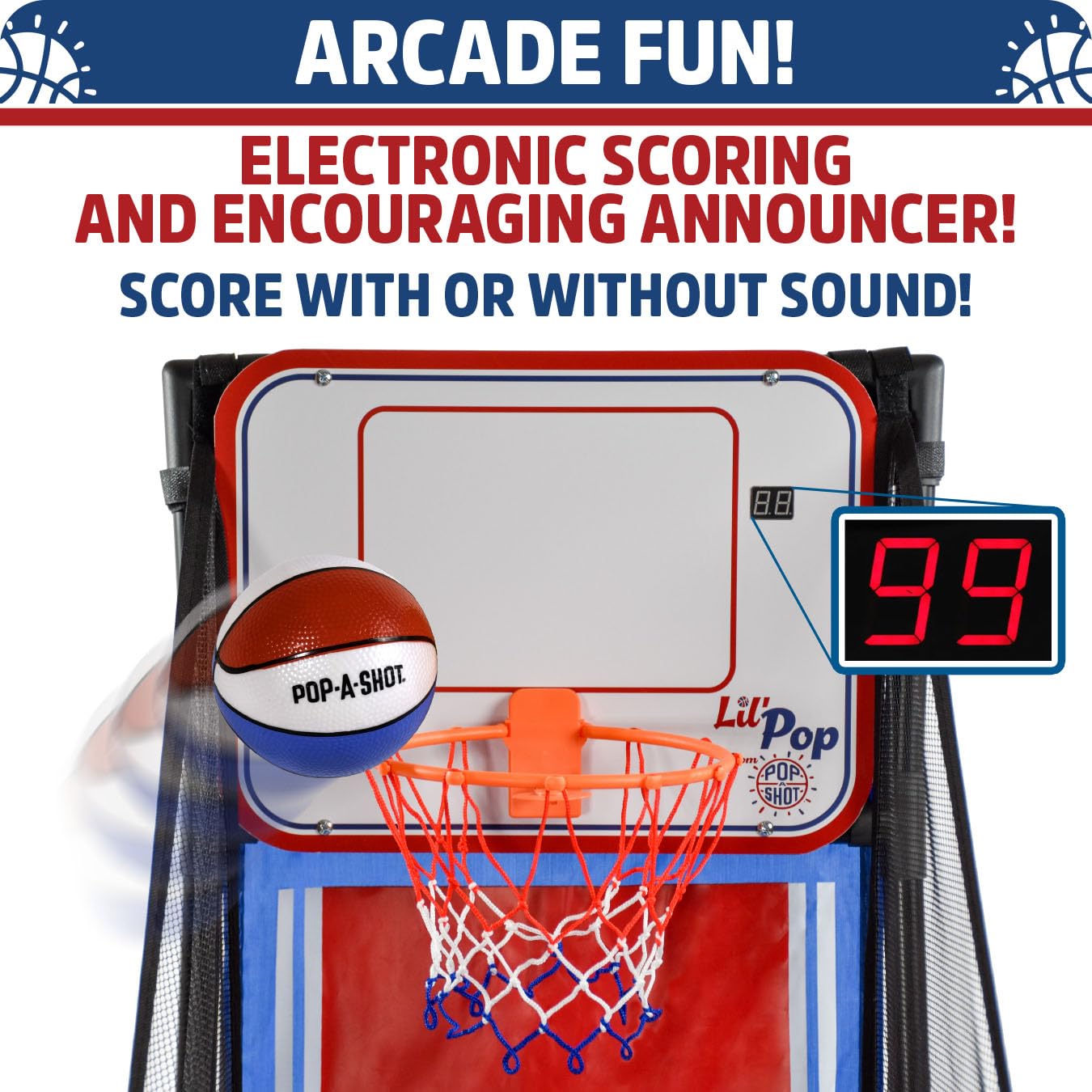 Pop-A-Shot Lil Pop L Arcade Basketball Fun For Kids Age 3-6 L 3 Balls L Electronic Scoreboard, Music, Sound Fx