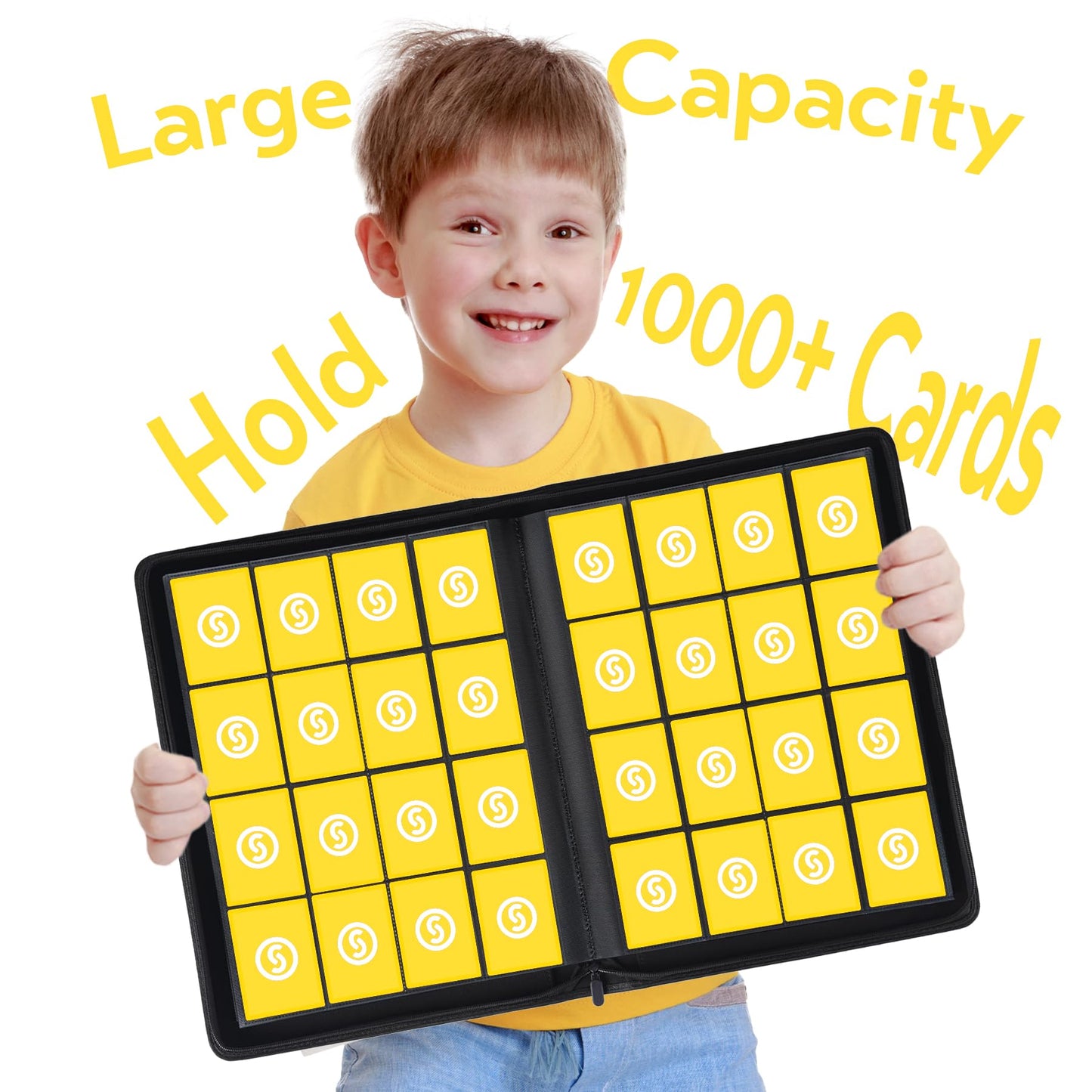 1000+ Pockets Trading Card Binder  enhanced 16 Pocket Card Binder  Ringless Side Loading Collection Album Holder Folders for MTG  TCG  Game Cards & Sports Cards (Yellow)