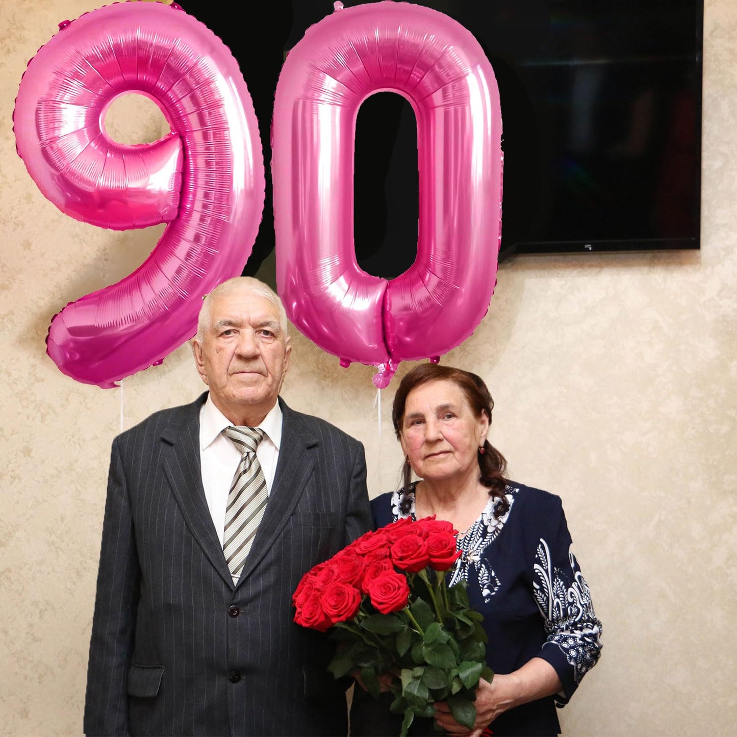 90 Number Balloon Pink 40 Inch Big Foil Mylar 90Th Balloons For 90 Year Old Men Women Birthday Party Decorations Wedding Anniver