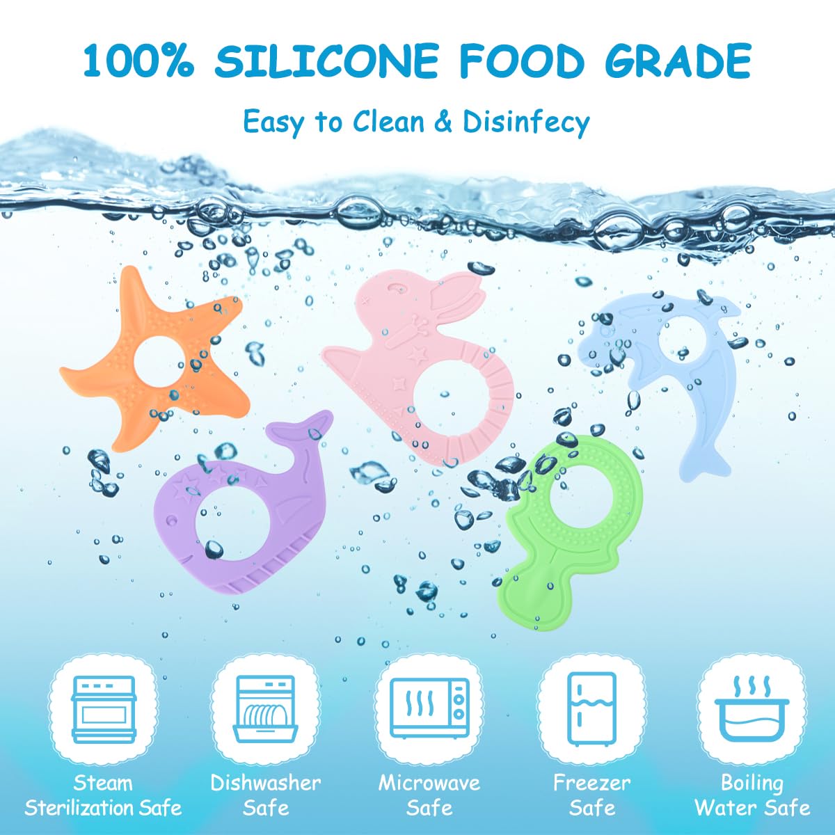 Beboan Silicone Teething Toys, 8 Pack Cute Baby Teethers, Bpa Free Easy To Grip, Perfect For Infant Girls & Boys 3 Months+