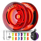 Professional Responsive Yoyo K2 Crystal, Dual Purpose Plastic Yoyo For Kids Beginner, Replacement Unresponsive Bearing For Advanced Yoyo Players + Removal Tool + 12 Yoyo Strings + Yo Yo Bag(Red)
