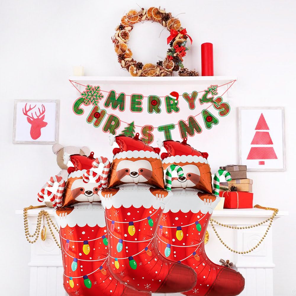 Hadckja Christmas Stocking Balloons Christmas Balloons Christmas Stocking Foil Balloons For Christmas-Themed Party Birthday Part