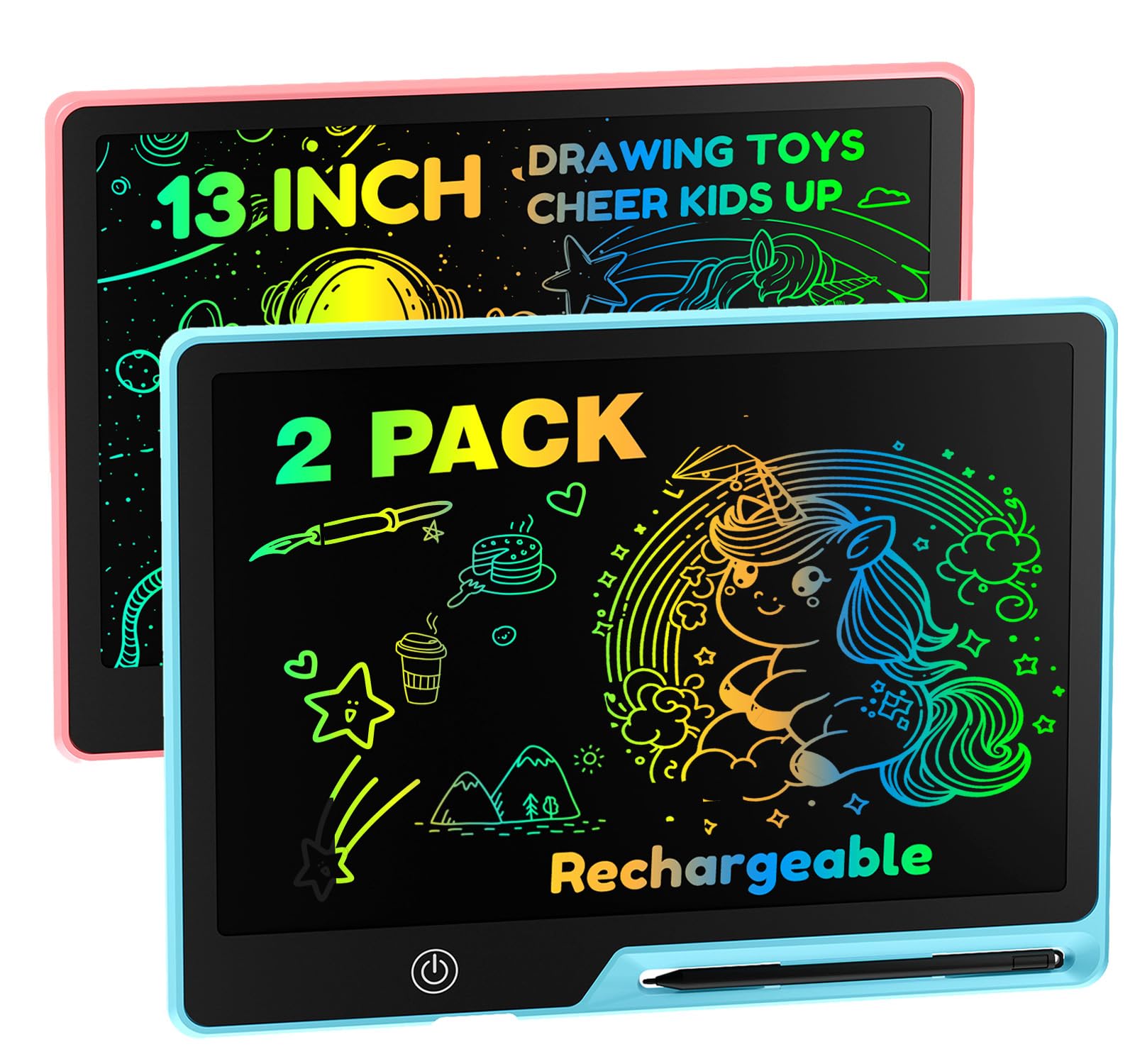 POPERFUN LCD Writing Tablet for Kids, Rechargeable Doodle Board Toys Gifts for 3-8 Year Old Girls Boys, 13 Inch Colorful Board D