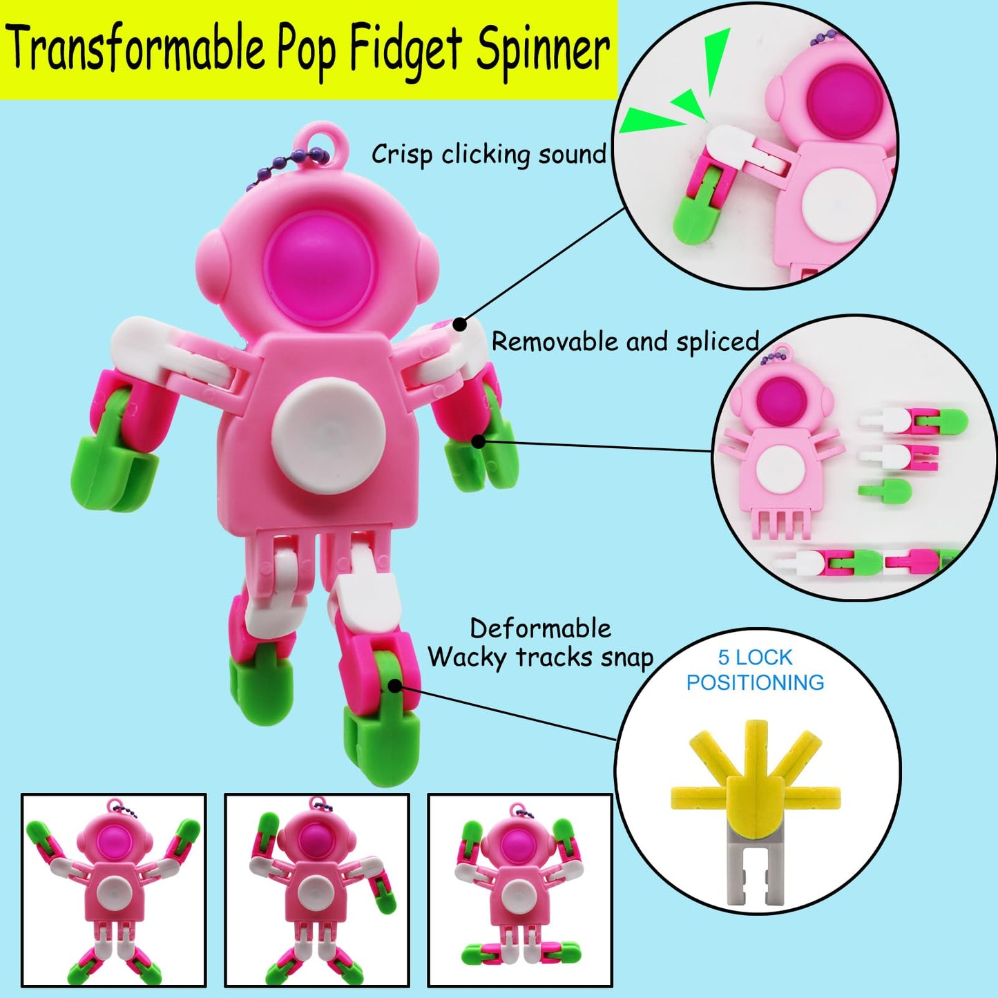 8 Pack Pop Fidget Spinner, Keychain Fidget Toys, Wacky Tracks Fidget Toys, Deformable Fidget Spinners Robot Fingertip Toy for Go