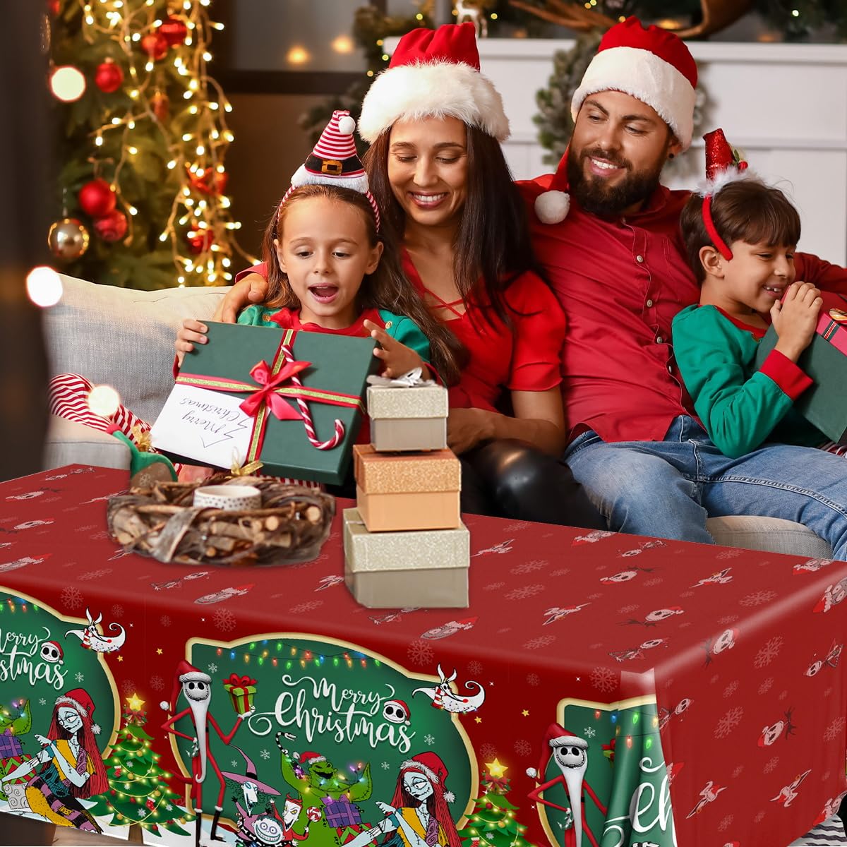 3 Pack Christmas Nightmare Tablecloths Nightmare Christmas Party Decorations Green Red Tree Xmas Nightmarer Table Cover for Xmas