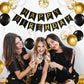 Happy Birthday Banner,Happy Birthday Decorations Black And Gold Birthday Flag Bunting For Birthday Party Backdrop Decor,Happy Bi