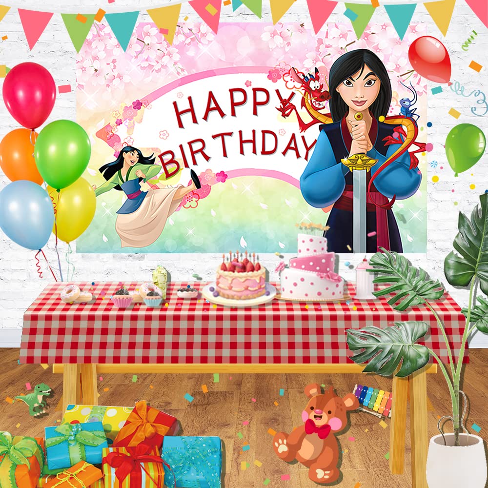 Pink Backdrop for Princess Birthday Party Decorations Mulan Background for Baby Shower Party Cake Table Decorations Supplies Mul